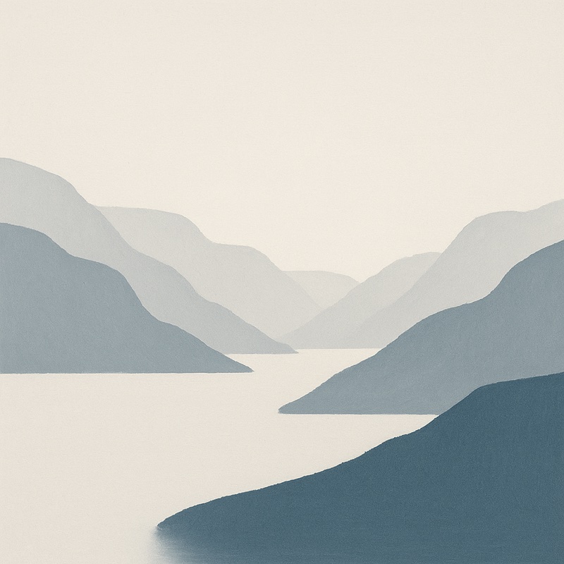 Sweeping horizontal layers of Nordic sky and mountains