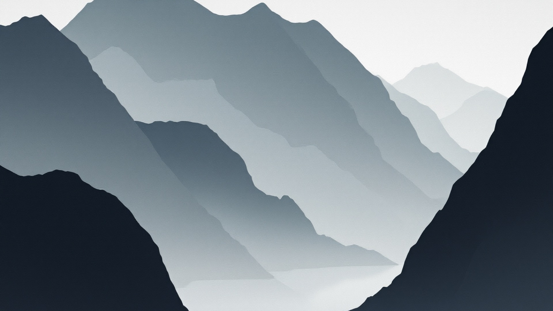 Minimalist Nordic landscape with layered mountain silhouettes
